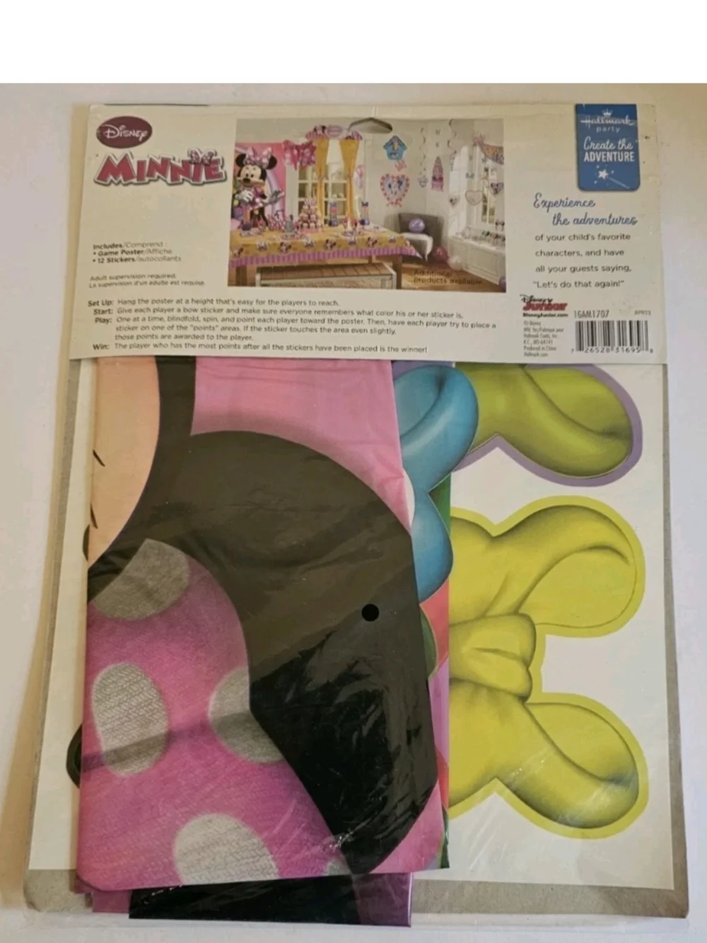 Minnie Mouse Party Game Pin the Bow on Minnie Poster Hallmark Disney 3+